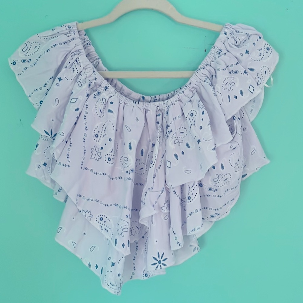 Flowy Lavender Off The Shoulder Crop Top